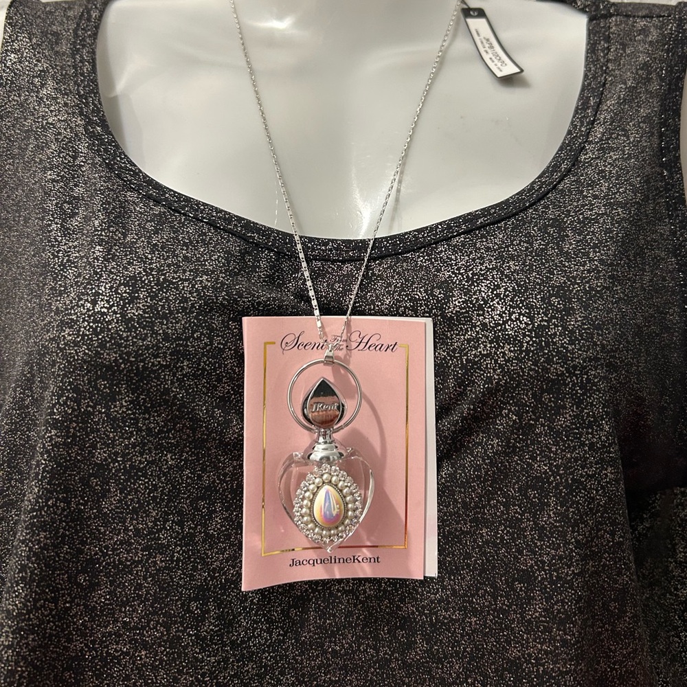 Silver Necklace with Crystal Petite Parfum Pendant/Brooch
